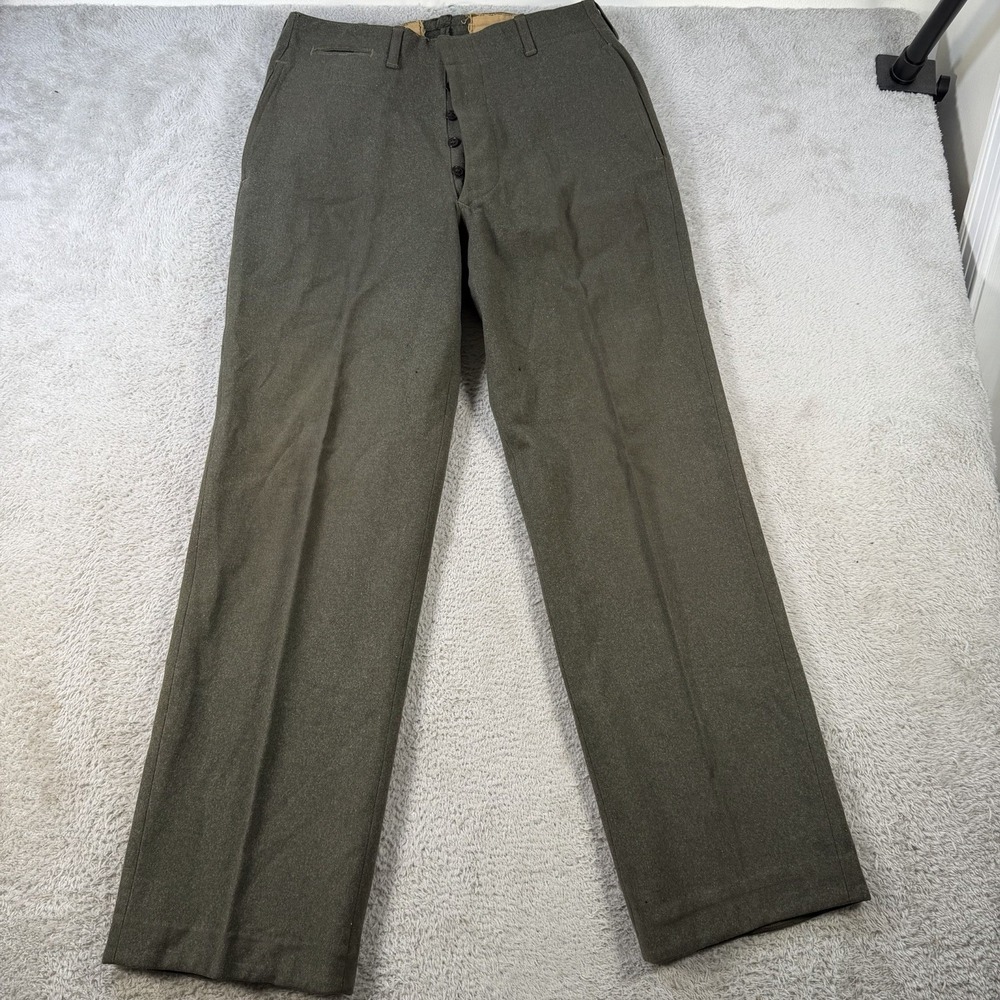 Vintage US Army Trousers Mens 30x31 Olive Wool WWII 1944 Button Fly Uniform